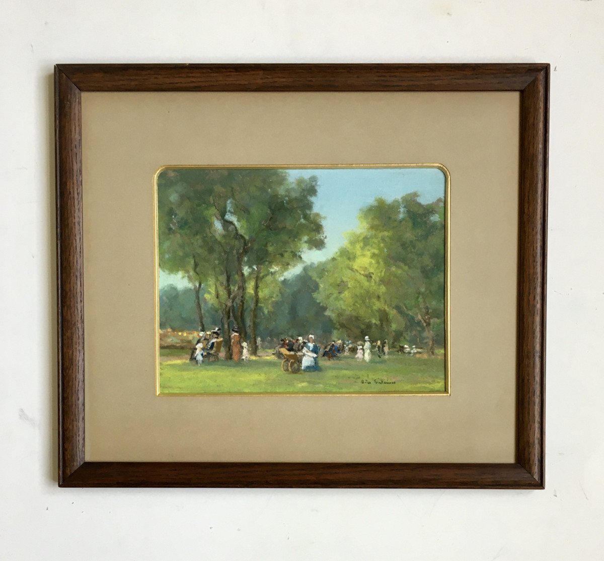 André des Fontaines (Martinique,1869- Paris, 1910). " Jardin Public". Pastel. XIXe. -photo-2