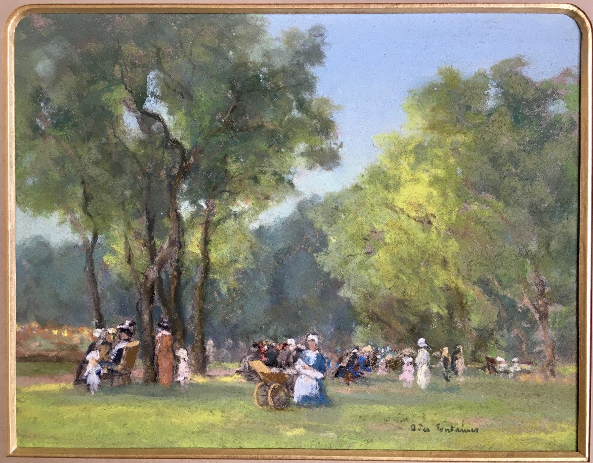 André des Fontaines (Martinique,1869- Paris, 1910). " Jardin Public". Pastel. XIXe. 