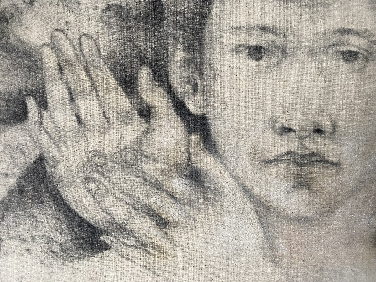 Charly Vienne (frameries, 1942). "portrait Of A Man". 1970. Charcoal On Canvas.-photo-2