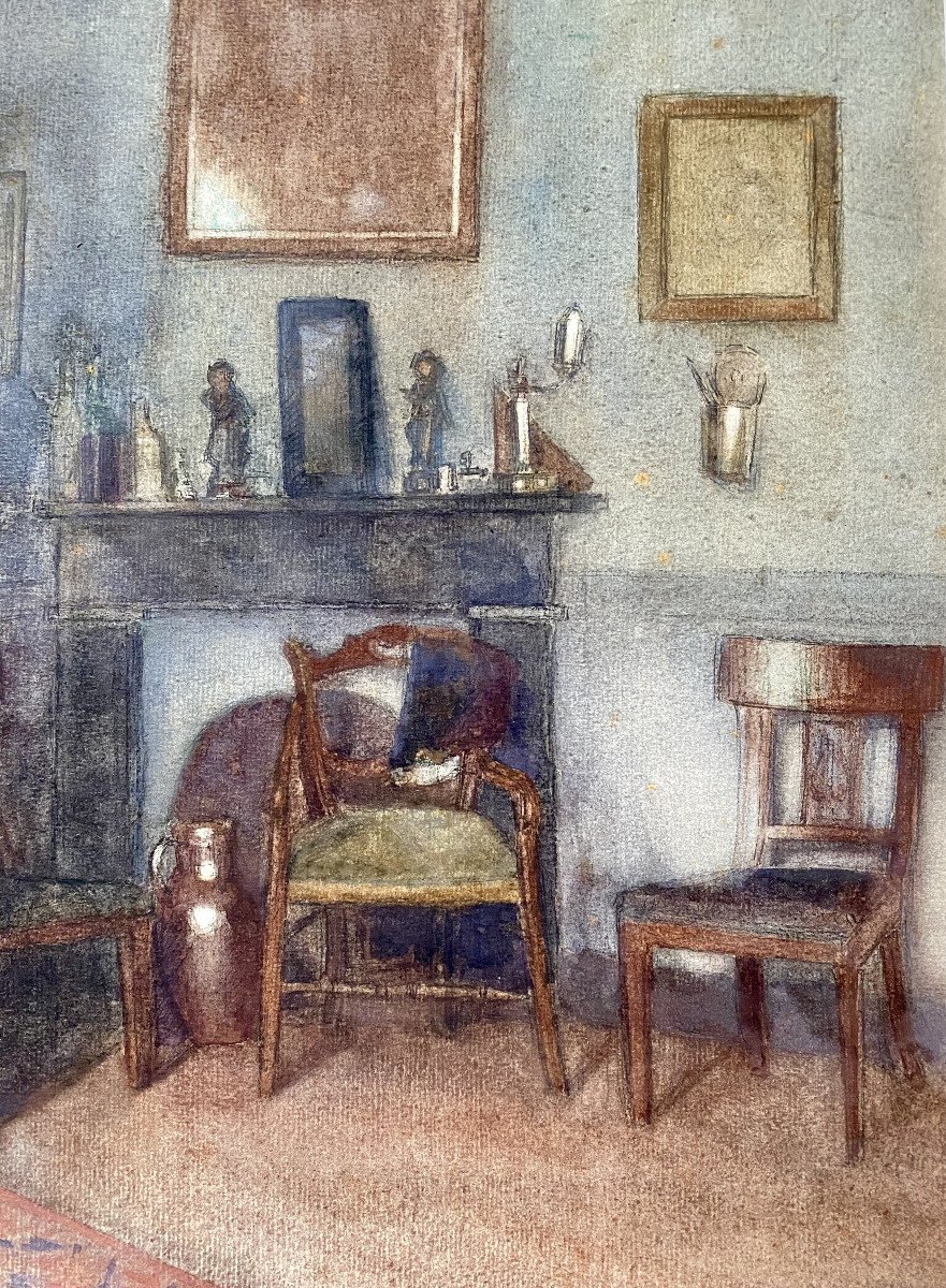 Liévin Baert (bruges, 1898-brussels, 1990) "interior". 1923. Watercolor.-photo-3