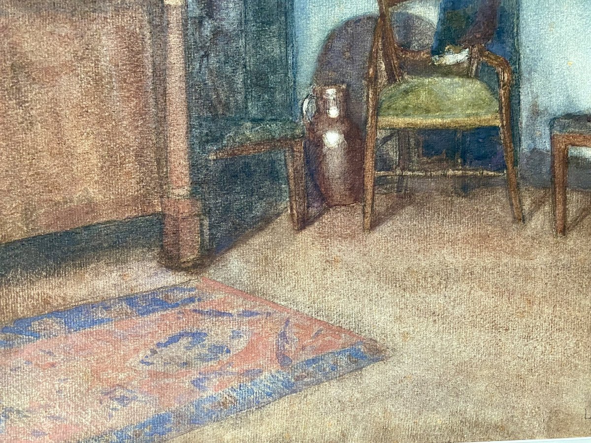 Liévin Baert (bruges, 1898-brussels, 1990) "interior". 1923. Watercolor.-photo-1