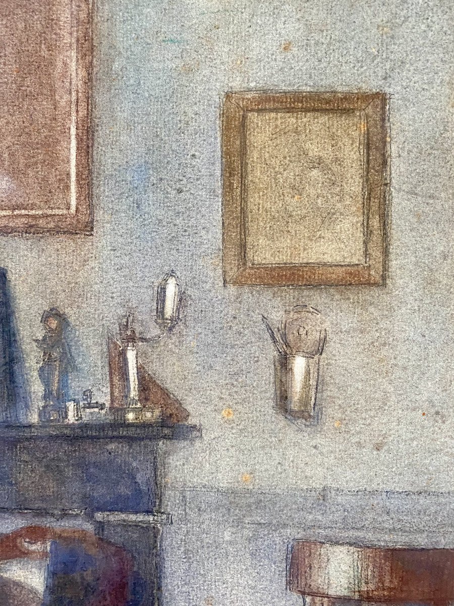 Liévin Baert (bruges, 1898-brussels, 1990) "interior". 1923. Watercolor.-photo-2