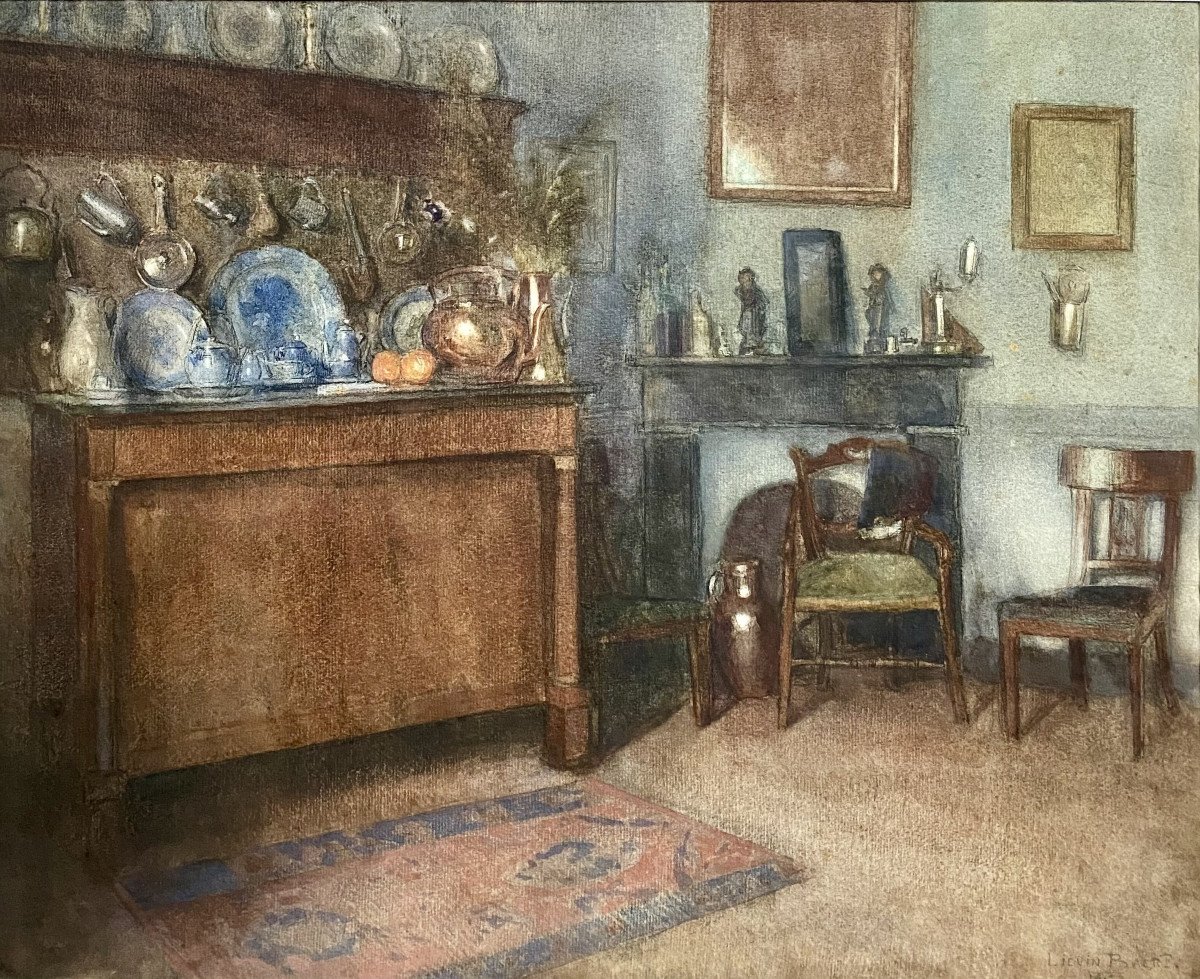 Liévin Baert (bruges, 1898-brussels, 1990) "interior". 1923. Watercolor.