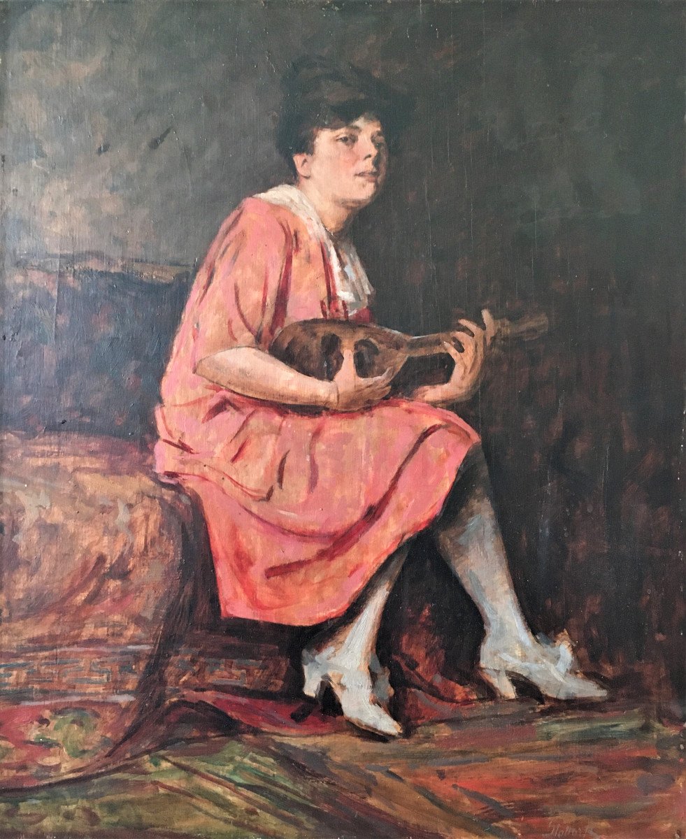 Armin Glatter(1861-1931). " Femme à la mandoline". Ecole hongroise.-photo-2