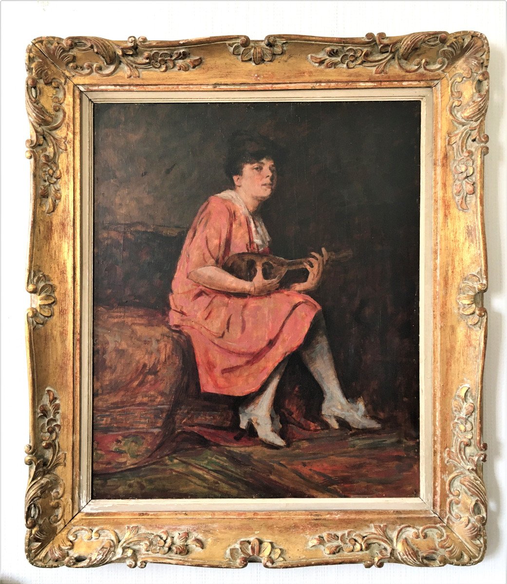 Armin Glatter(1861-1931). " Femme à la mandoline". Ecole hongroise.