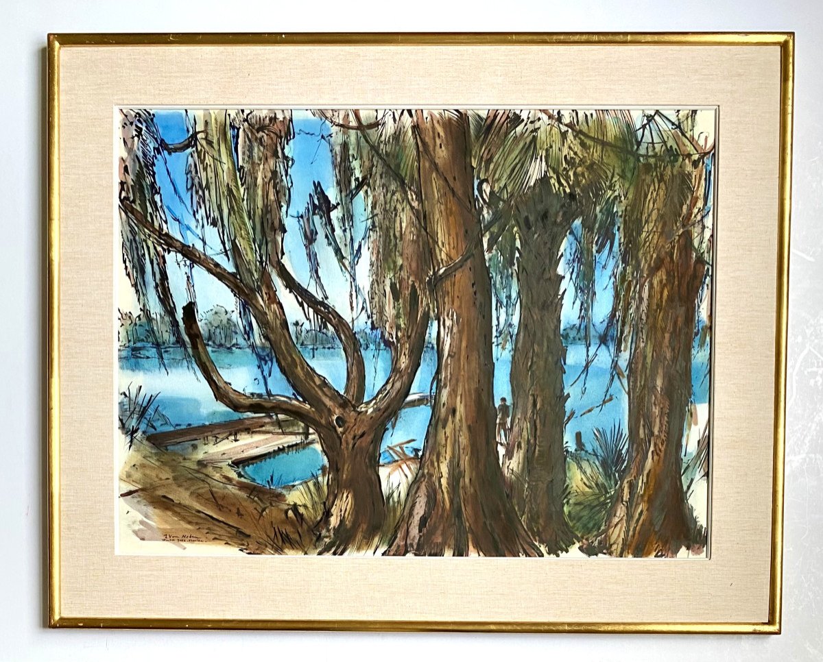 Jean Van Noten (1903 - 1982). " Winter Park, Florida". Années 50. Technique Mixte.-photo-2