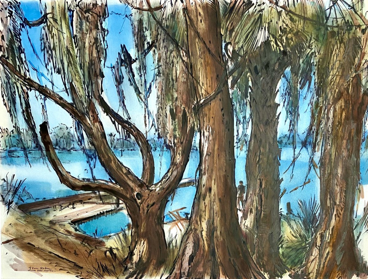 Jean Van Noten (1903 - 1982). " Winter Park, Florida". Années 50. Technique Mixte.