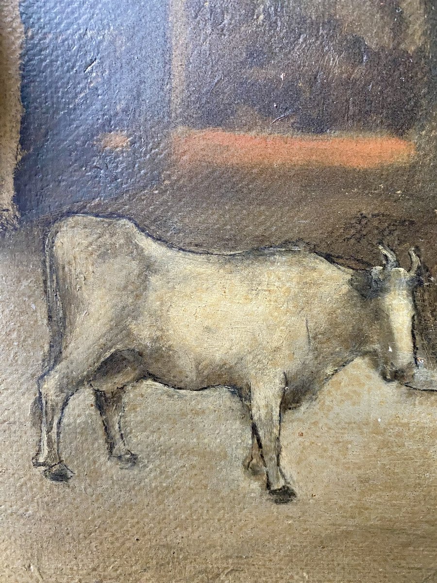 André Poffé (1911-1990). "cow In The Moonlight". 1940s. Oil On Cardboard.-photo-4