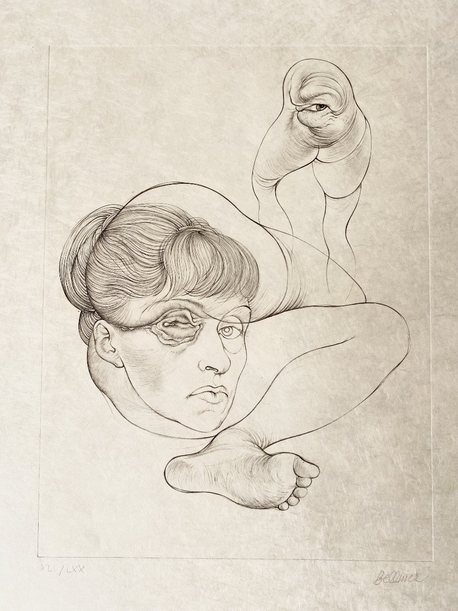 Hans Bellmer (1902-Paris, 1975). Surréalisme. "Scène érotique". 1974. Gravure.