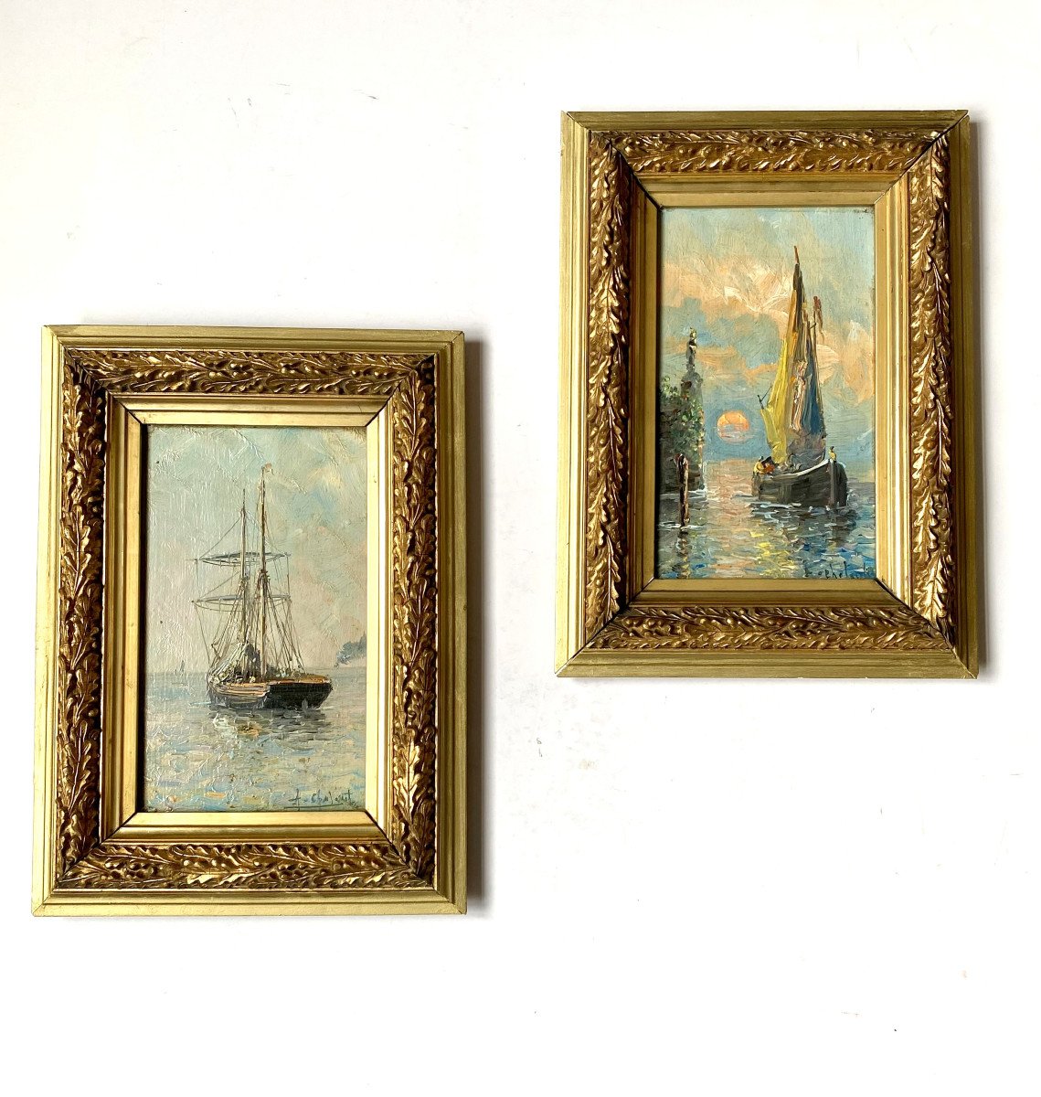 Pair Of Seascapes. Late 19th-early 20th Century. Signed.