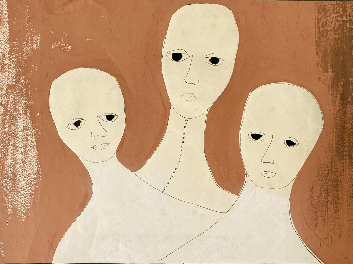 Stefania Unwin (1933). "three Women". Gouache. 1970s.-photo-2