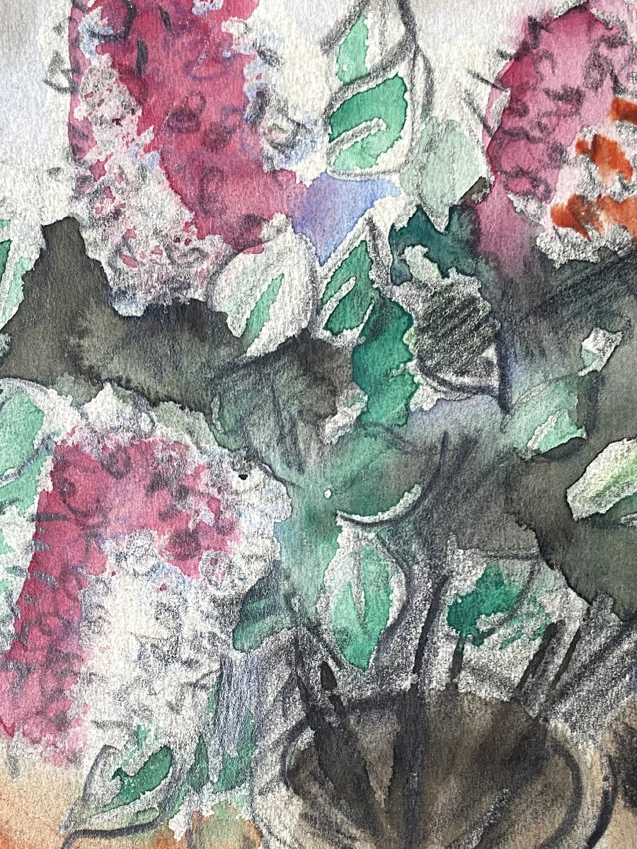 Serge Creuz (1924-1996). "bouquet Of Lilacs". Watercolor. 1944.-photo-2