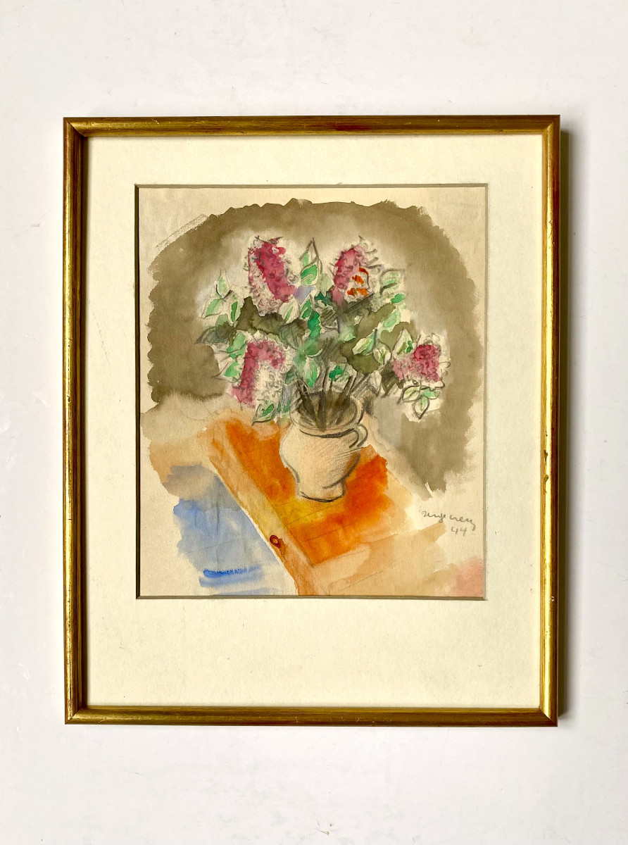 Serge Creuz (1924-1996). "bouquet Of Lilacs". Watercolor. 1944.-photo-4