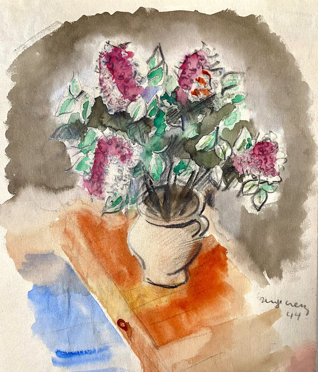 Serge Creuz (1924-1996). "bouquet Of Lilacs". Watercolor. 1944.