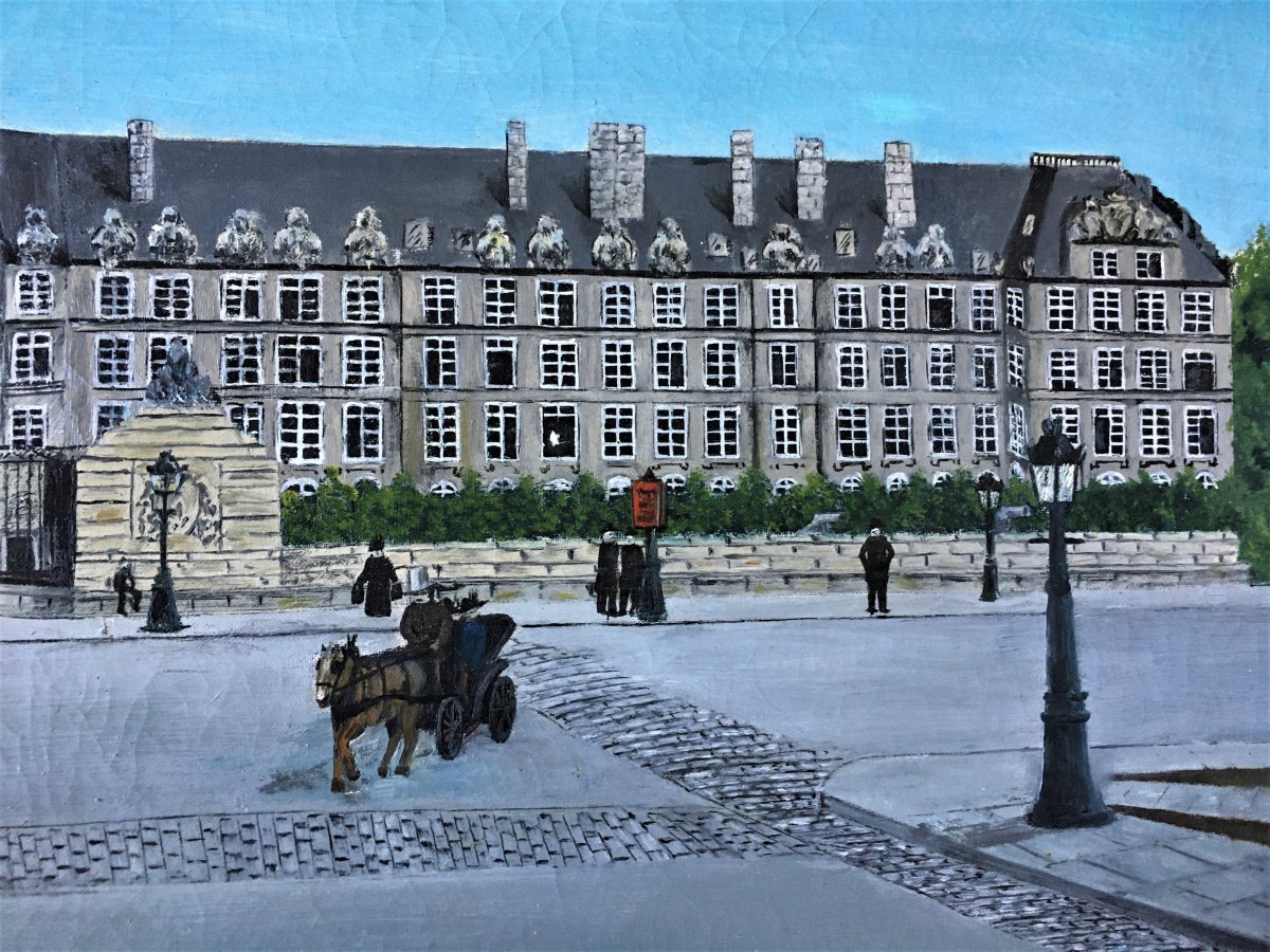 Art naïf . " Hôtel des Invalides". Années 40-50. Signé.-photo-2