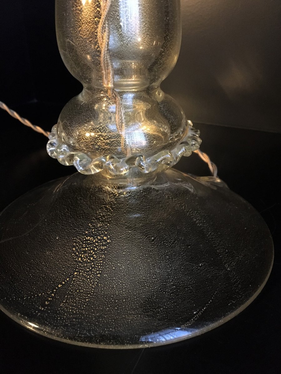 Lampe sur pied  à inclusions de paillons d'or. Mazzega  (Murano). Années 50.-photo-1