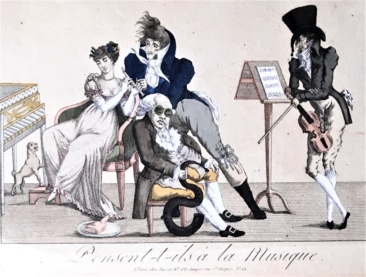 Satirical Engraving. "do They Think Of Music". Around 1840.