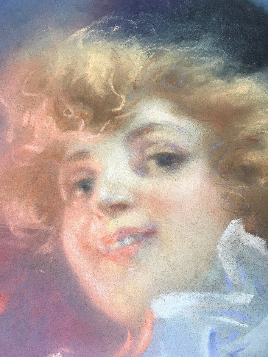 René Péan (1875-1955). " Portrait de femme en Arlequin". Vers 1910. Pastel sur toile.-photo-1