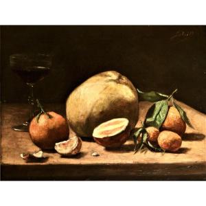 Jeremias Schill (Batavia , 1849- Bloemendaal, 1902). " Nature morte aux agrumes".