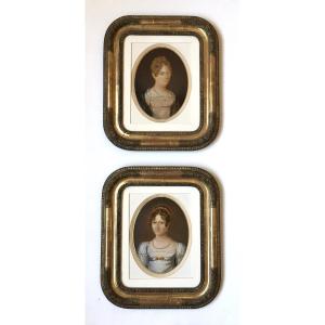 Two Portraits Representing Julie Barbe Josephe Van Langhendonck (1787-1872).