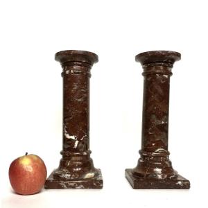 Pair Of Red Marble Columns. 19th Century.