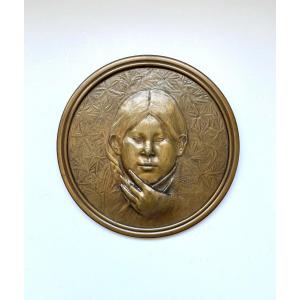 Léon Eugène Lambert (1865 - 1936). "bolivian". Gilded Bronze. Bas-relief.