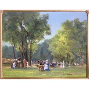 André Des Fontaines (1869-1910). "public Garden". Pastel. 19th Century. 