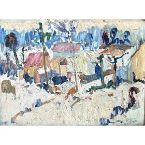 Gaston  de Beer (1890 - 1953, Bruxelles). "Uccle sous la neige". 1910. Fauvisme brabançon.