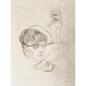 Hans Bellmer (1902-Paris, 1975). Surréalisme. "Scène érotique". 1974. Gravure.