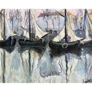 Jean van Wel (1906 - 1990). " Barques de pêcheurs". Années 30.