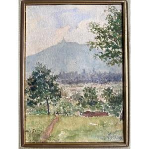 Matteo Olivero (1879-1932, Italie) " Paysage". Aquarelle 