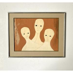 Stefania Unwin (1933). "Trois femmes". Gouache. Années 70.