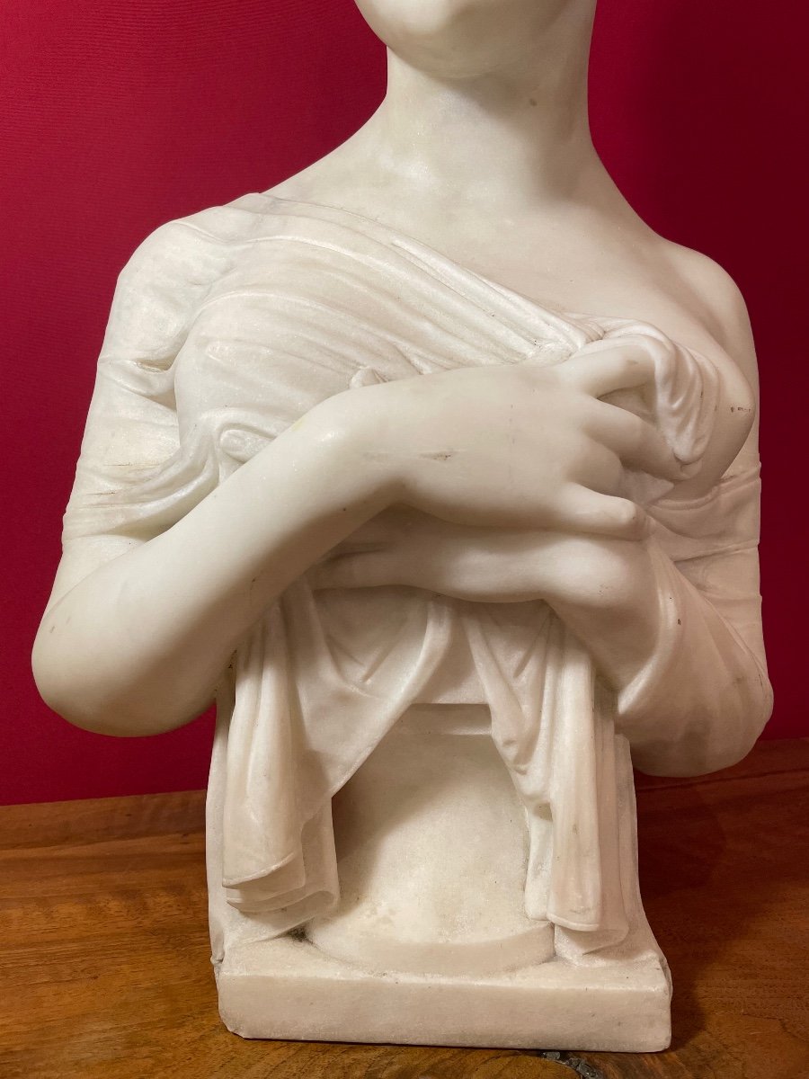 Bust Representing Madame Recamier In Carrara Marble-photo-3