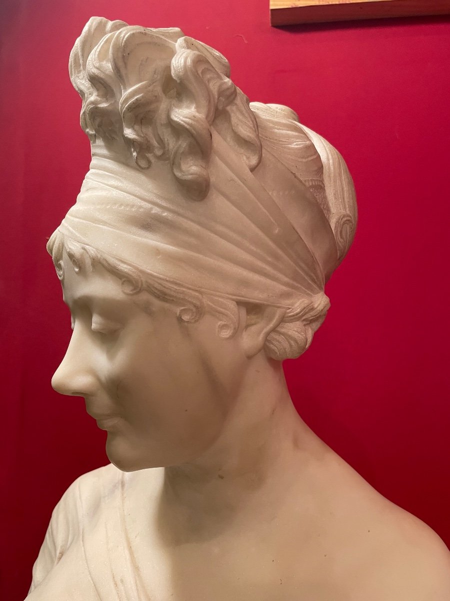 Bust Representing Madame Recamier In Carrara Marble-photo-5