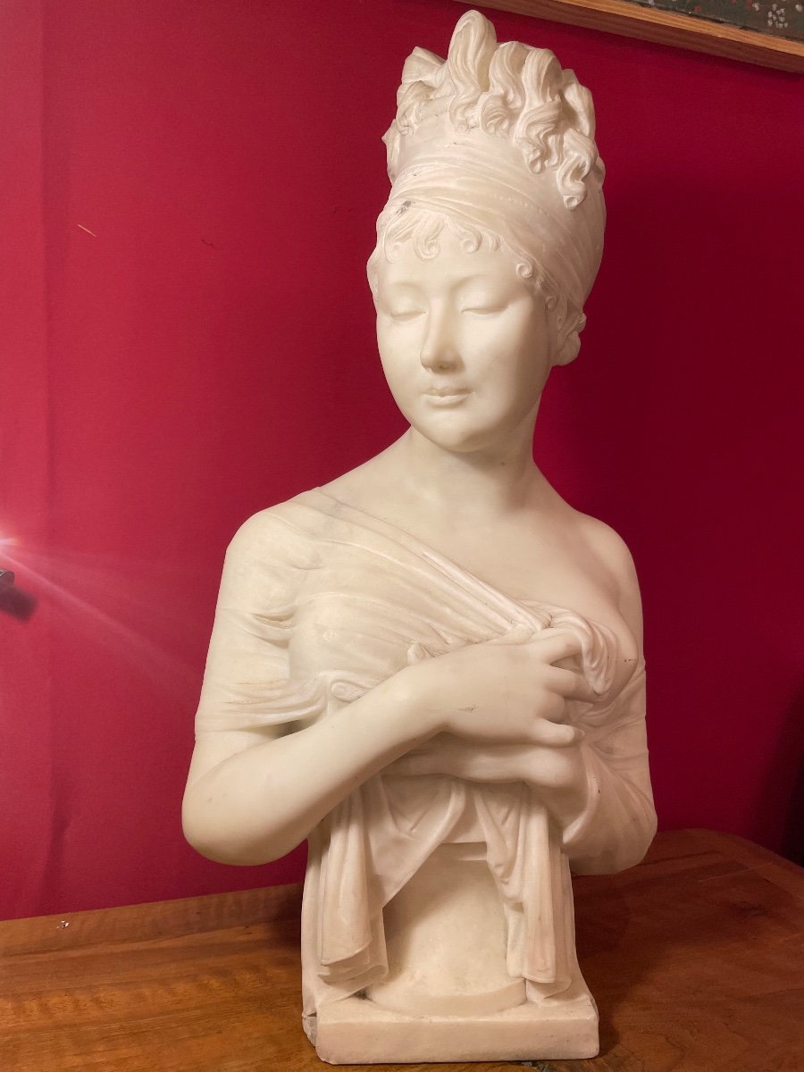 Bust Representing Madame Recamier In Carrara Marble