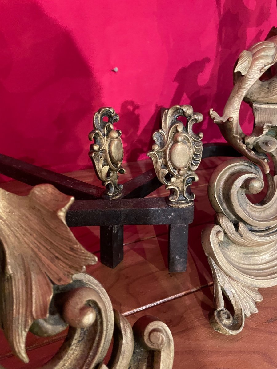 Pair Of Bronze Andirons 1850 Period-photo-8