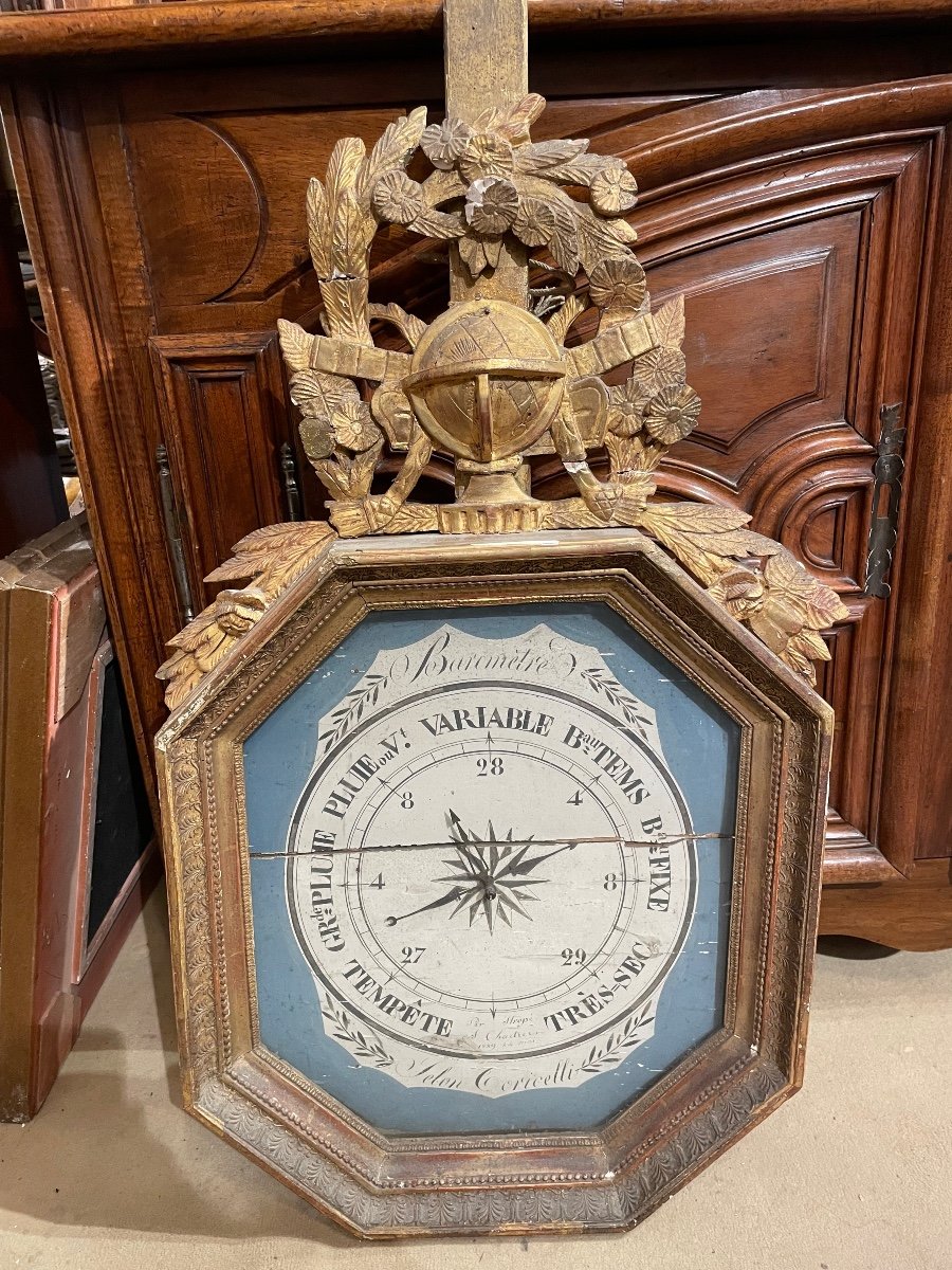Directoire Period Barometer In Carved And Gilded Wood 