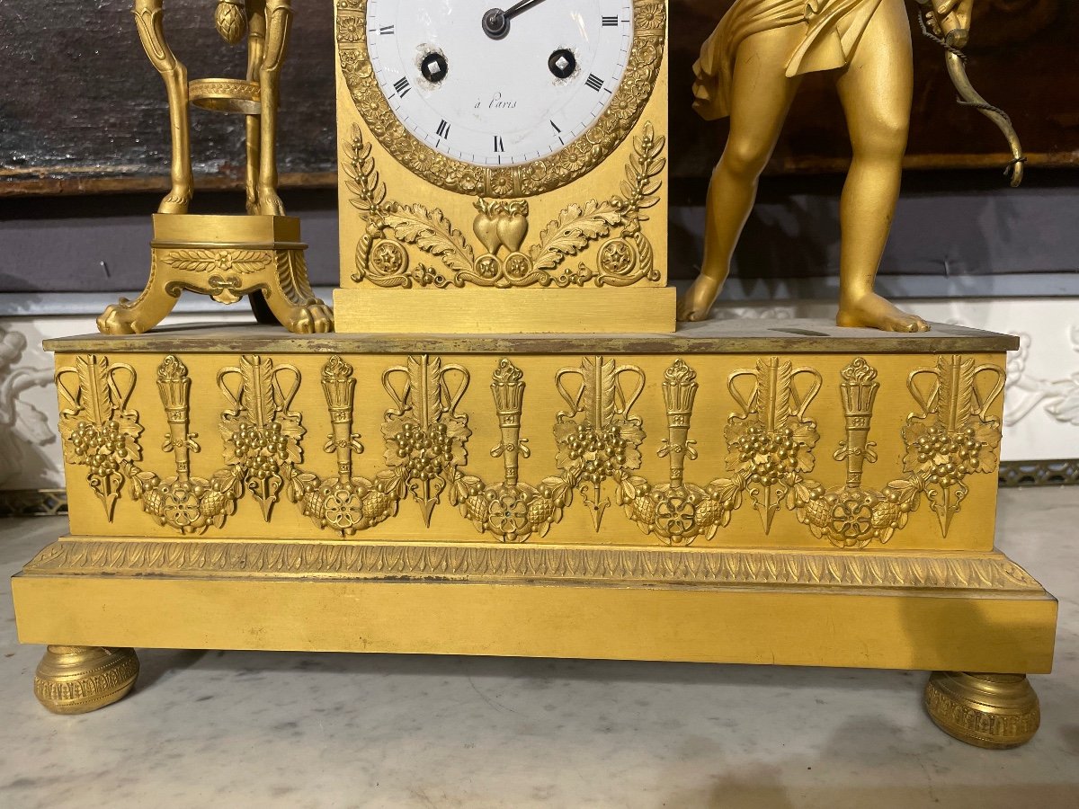 Large Restoration Period Clock In Chiseled And Gilded Bronze With Love And Athenian Decor -photo-2