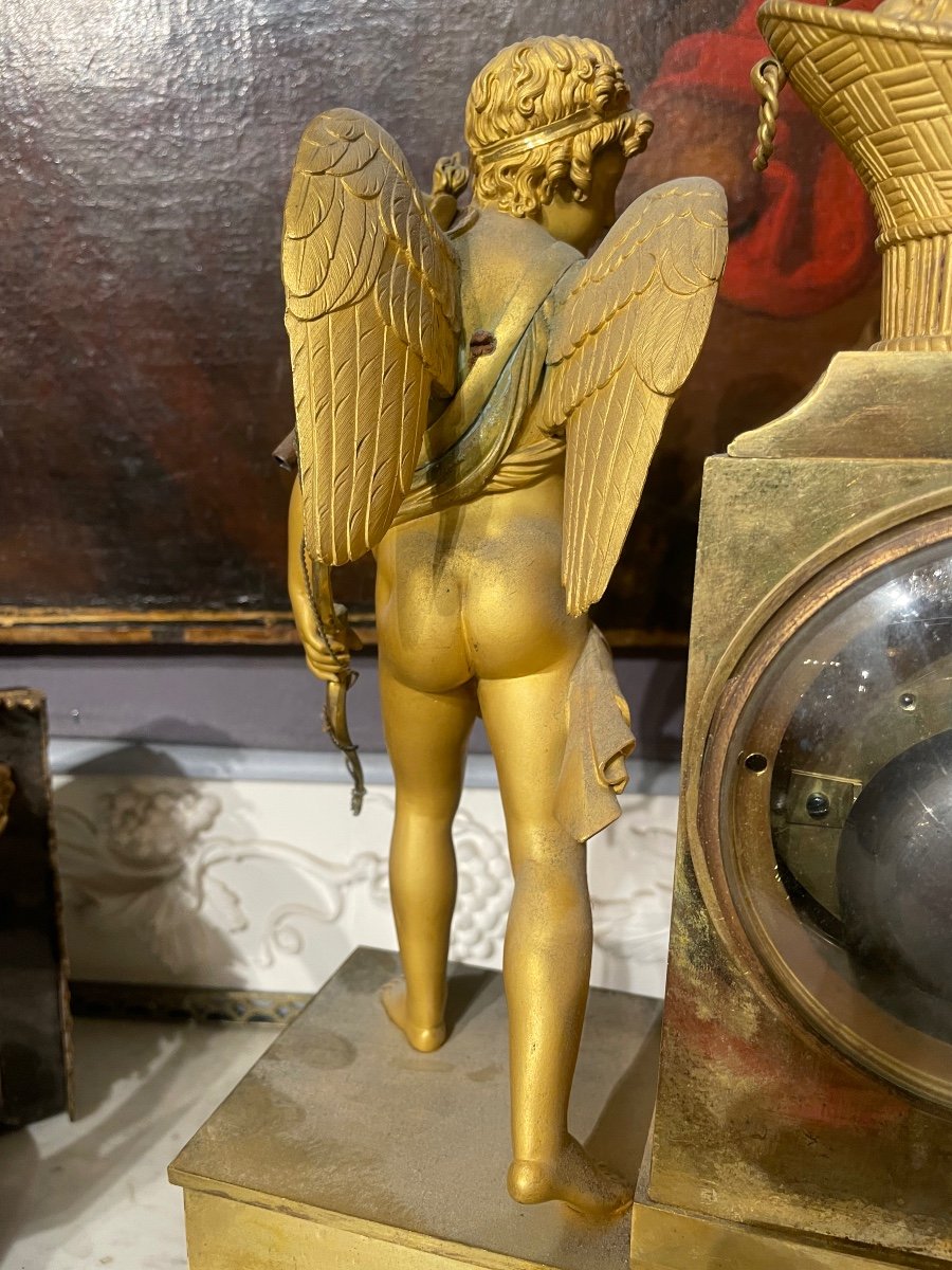 Large Restoration Period Clock In Chiseled And Gilded Bronze With Love And Athenian Decor -photo-6