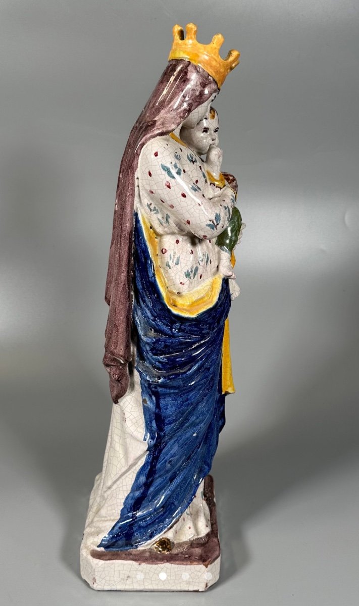 Virgin And Child In Earthenware From Nevers, 19th Century -photo-2