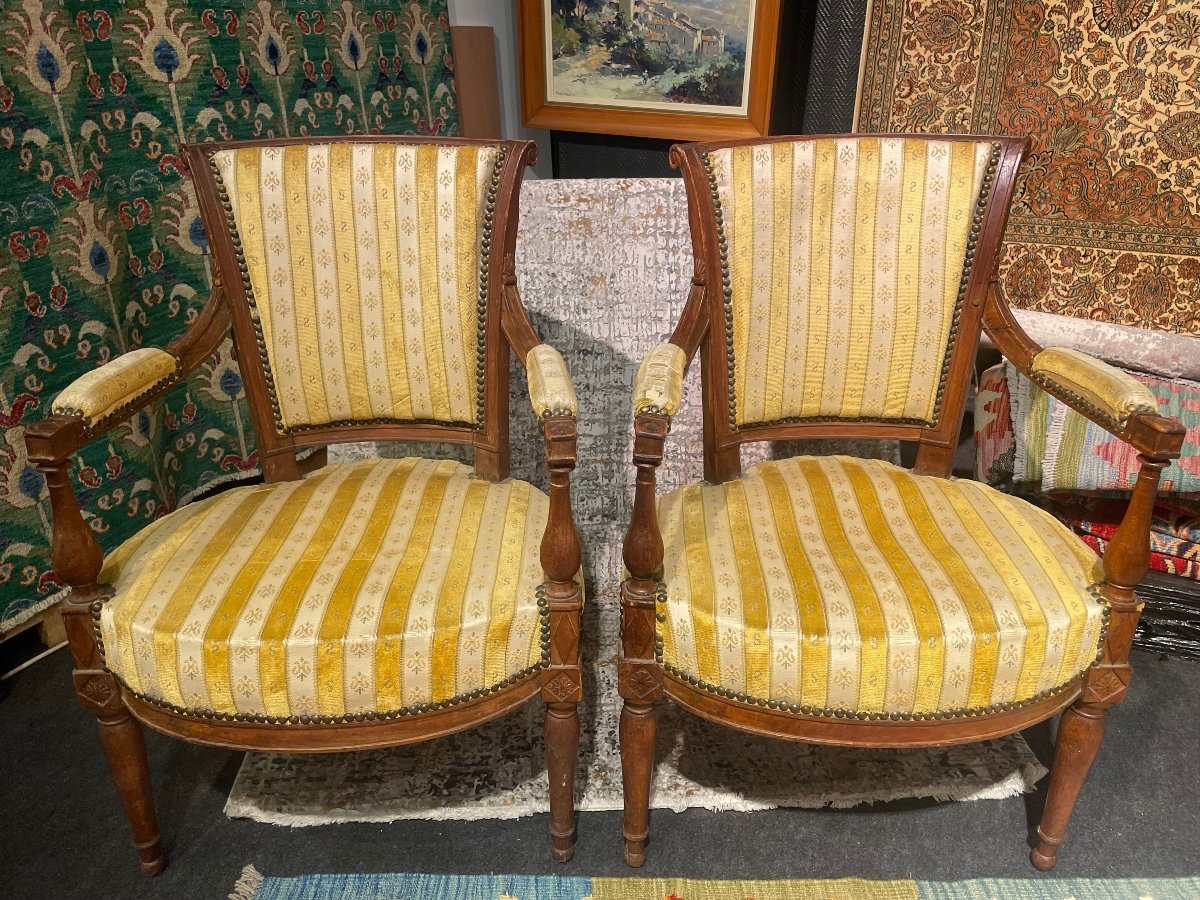 Pair Of Cabriolet Armchairs With Reversed Backs From The Directoire Period