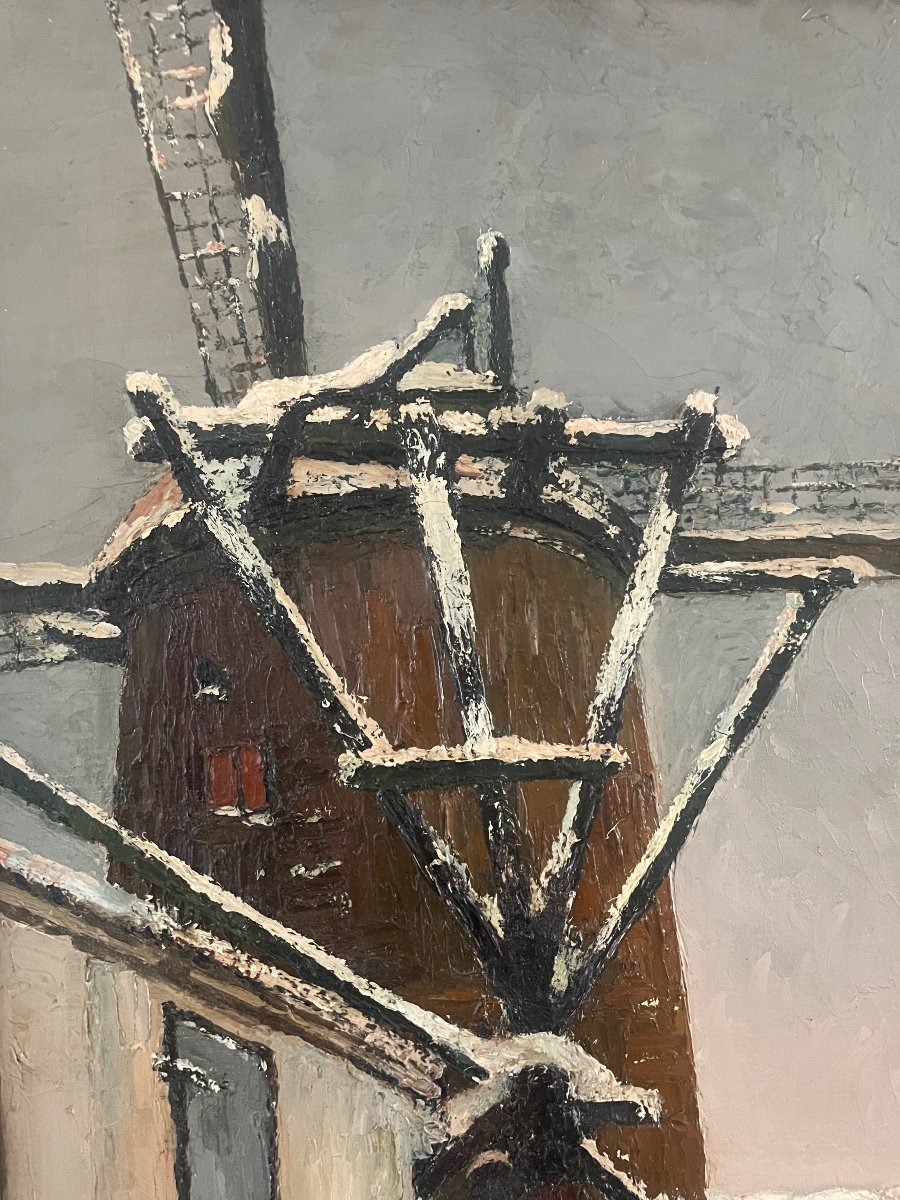 Oil On Canvas Signed And Dated 1929 A. Anssene Representing A Windmill Under The Snow -photo-4