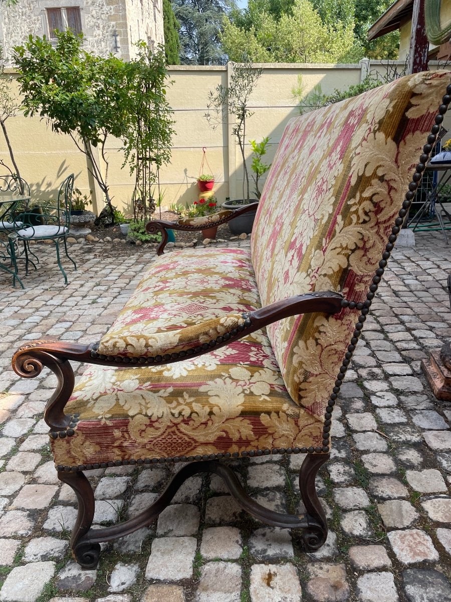 Large 3-seater Louis XIV Style Sofa In Walnut -photo-1