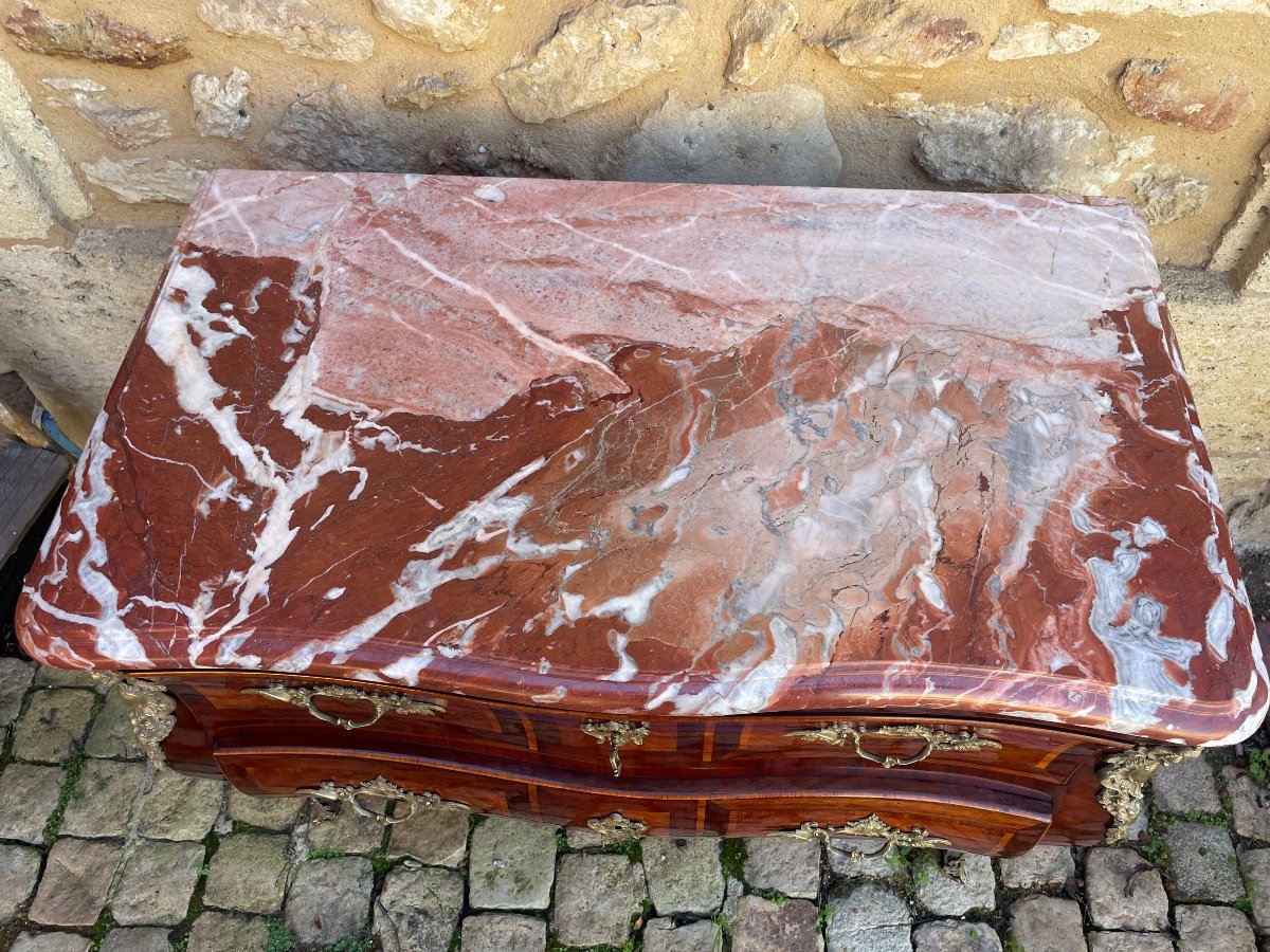 Louis XV Period Curved Marquetry Chest Of Drawers -photo-1