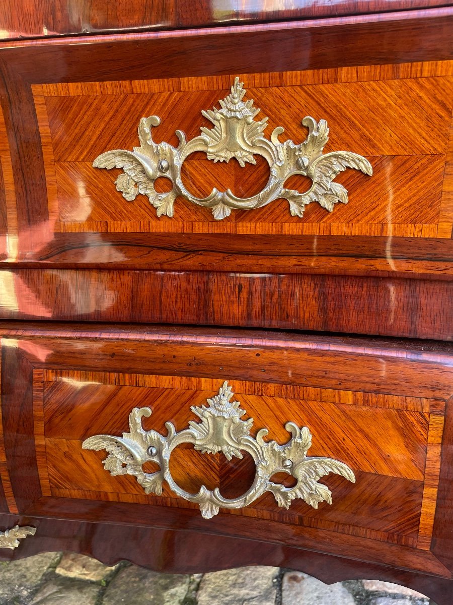 Louis XV Period Curved Marquetry Chest Of Drawers -photo-4