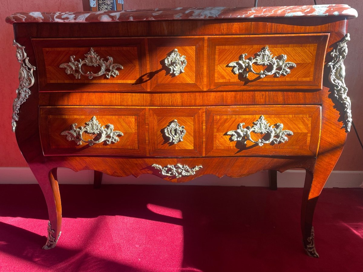 Louis XV Period Curved Marquetry Chest Of Drawers -photo-7