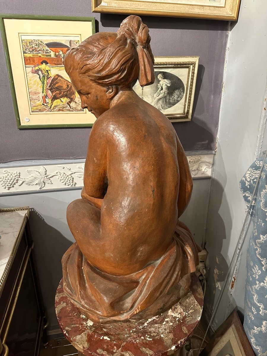 Young Girl Sitting On A Rock Holding A Bow In Terracotta 18th Century -photo-2