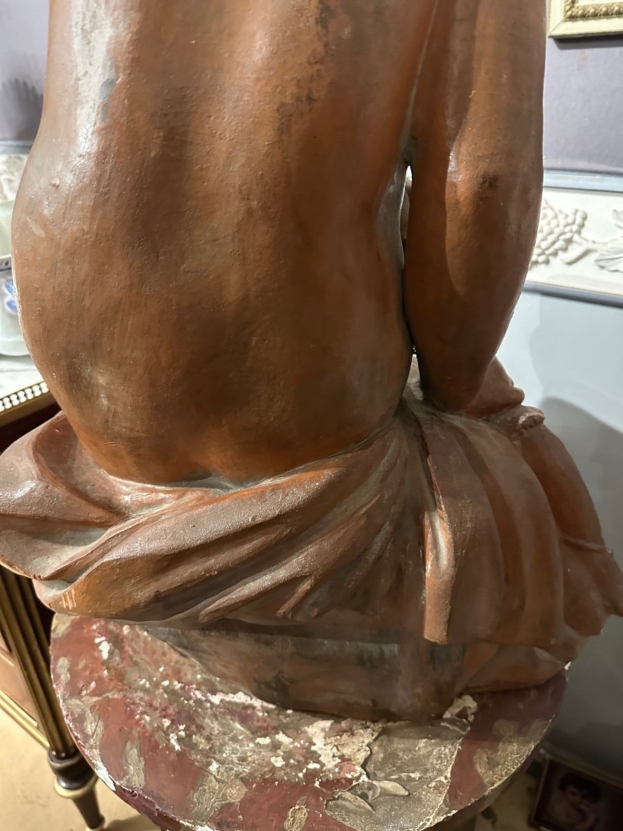 Young Girl Sitting On A Rock Holding A Bow In Terracotta 18th Century -photo-6