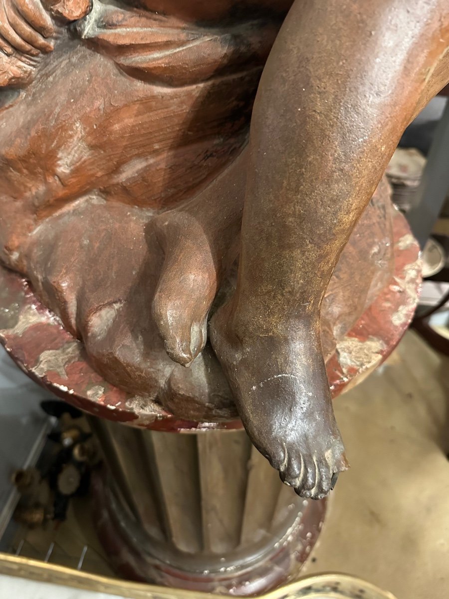 Young Girl Sitting On A Rock Holding A Bow In Terracotta 18th Century -photo-8