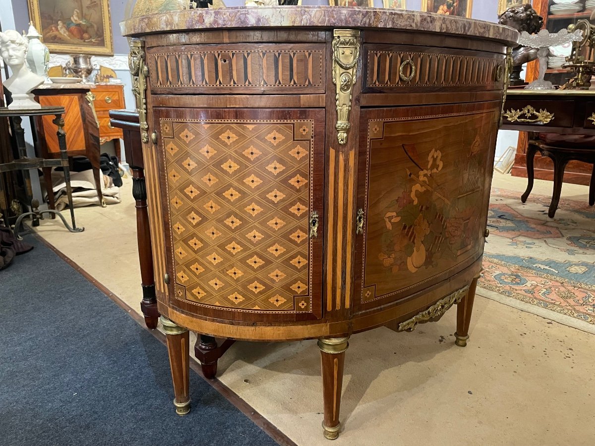 19th Century Marquetry Half Moon Chest Of Drawers -photo-2